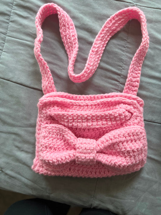 Crochet Two Sided Book/tablet sleeve with convertible strap and bow front pockets